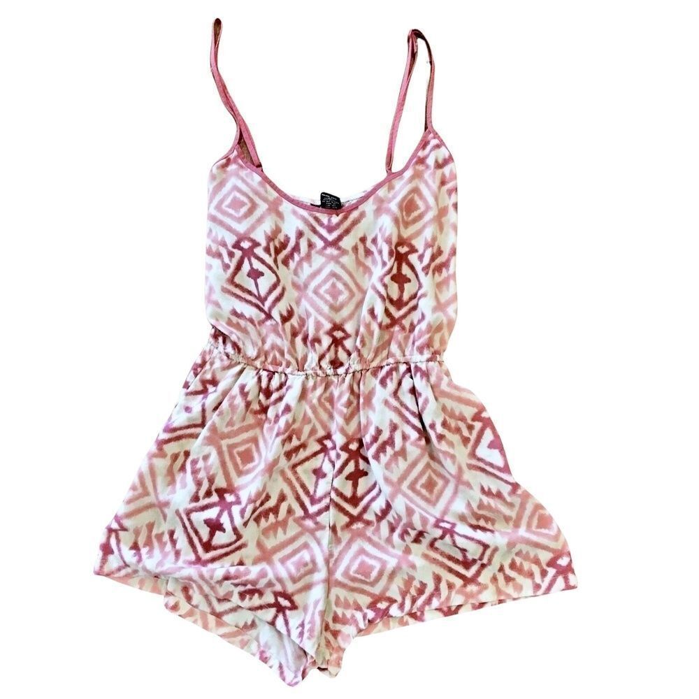 Ultra Flirt Womens Romper Pink White Printed Sleeveless Scoop Neck Juniors M